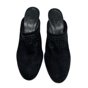 Cole Haan Suede Leather Mules Slip On Heels Studded Grommets Black Sz 8